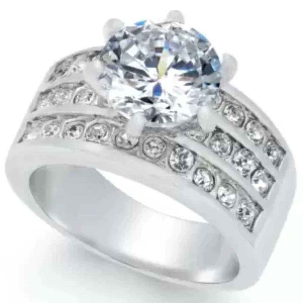 Charter Club Crystal Triple-Row Ring in Fine Silver Plate Size 6